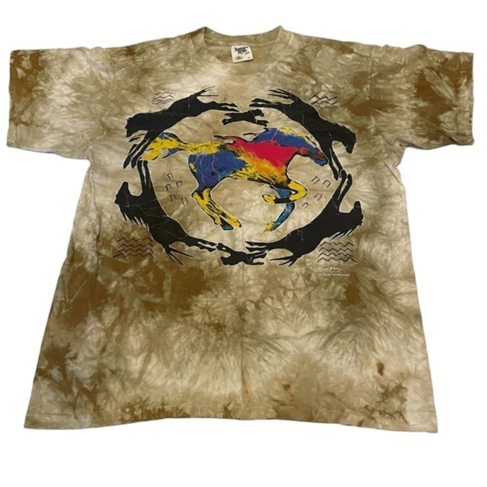 Vintage 1996 The Mountain Horse Tie Dye Shirt XL Tennessee River Gold 90s Spray